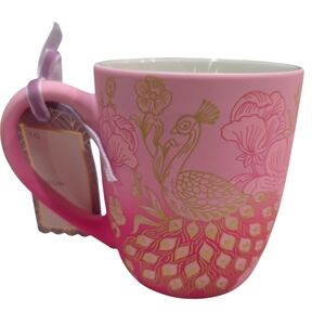 💖🔹️ Dwell Studio 🔹️ Peacock Pink 17.5oz  Mug  With Gold Accents